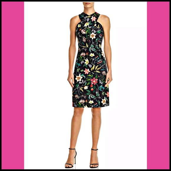 SAM EDELMAN BLACK TROPICAL PRINTED SHEATH DRESS - Picture 7 of 8